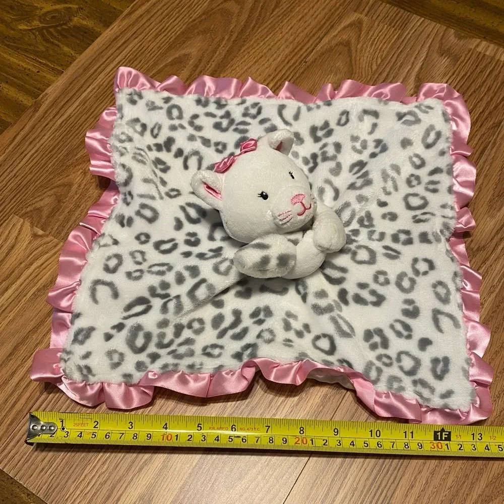 Okie Dokie Leopard Print Plush Blanket with Pink Trim Lovie Satin